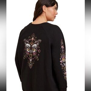 Torrid Mandala Butterfly Soft Fleece Crew Raglan Long Sleeve Sweatshirt Size 1